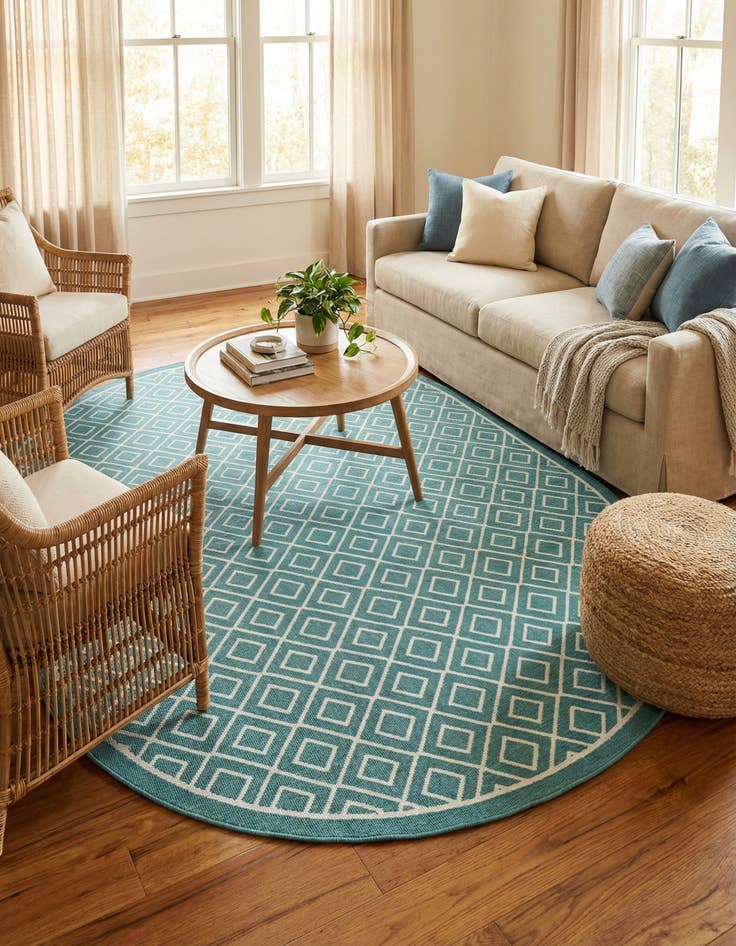 Detail image of  7' 10 x 10'  Washable Lattice Indoor / Outdoor Oval Rug