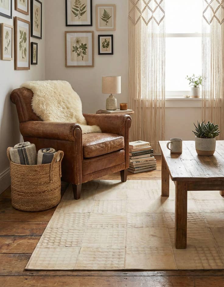 Detail image of 2' 1 x 3' 1 Cowhide Leather Rug