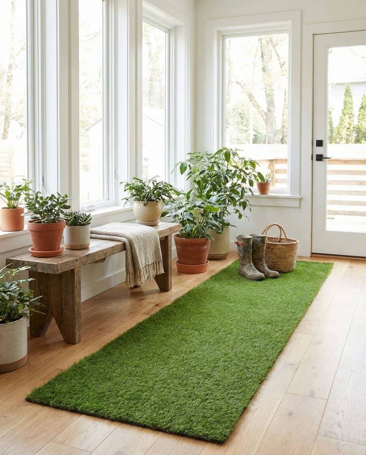 Detail image of 2' 7 x 10' Easy-Clean Grass Indoor / Outdoor Runner Rug