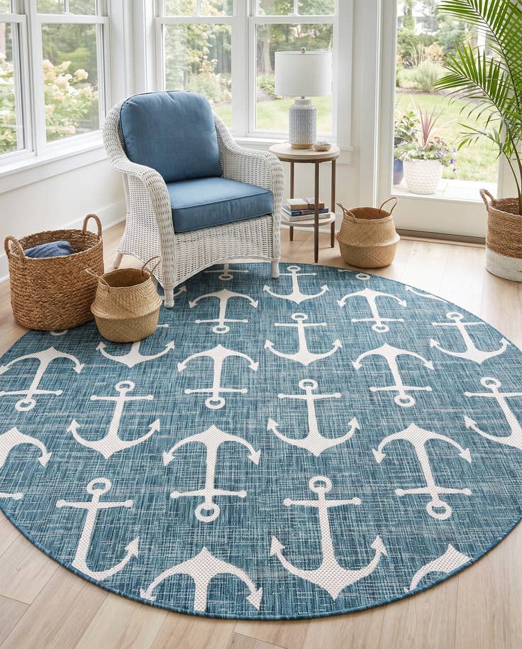 Detail image of 7' 10 x 7' 10 Easy-Clean Coastal Indoor / Outdoor Round Rug