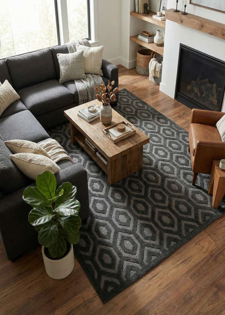 7' 10 x 10' Easy-Clean Trellis Textured Indoor / Outdoor Rug