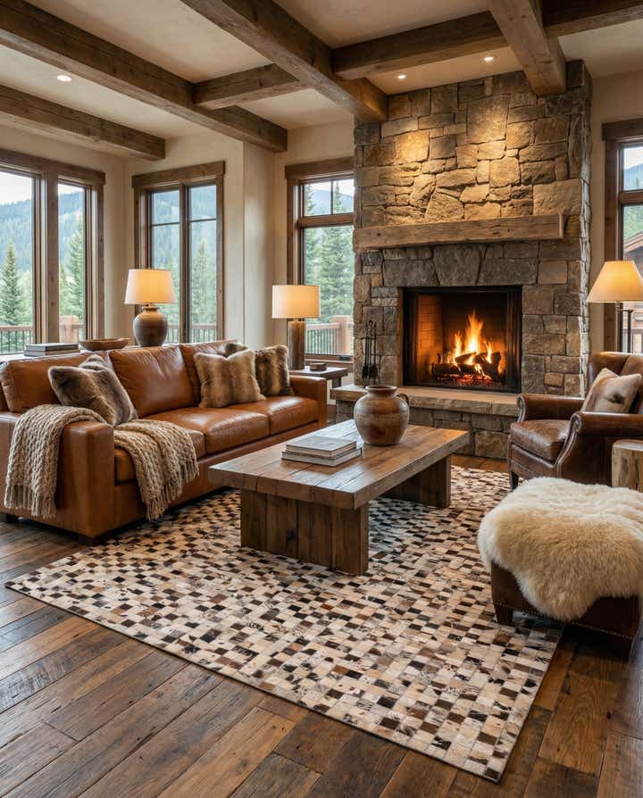 5' 2 x 8' Cowhide Leather Rug