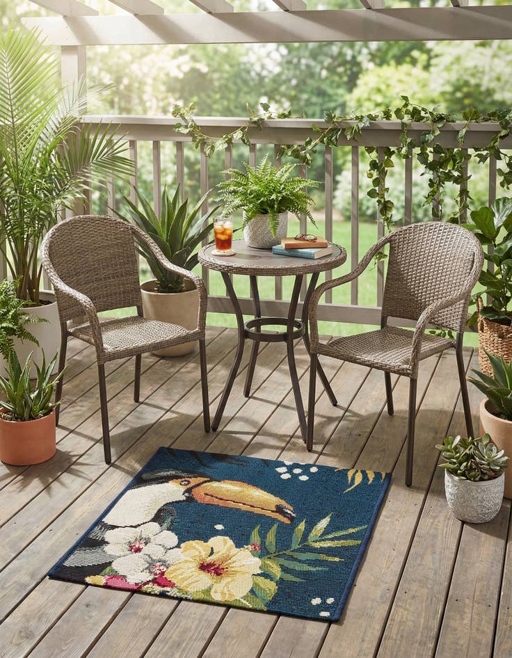 Detail image of  1' 4 x 1' 4  Washable Botanical Indoor / Outdoor Sample Rug