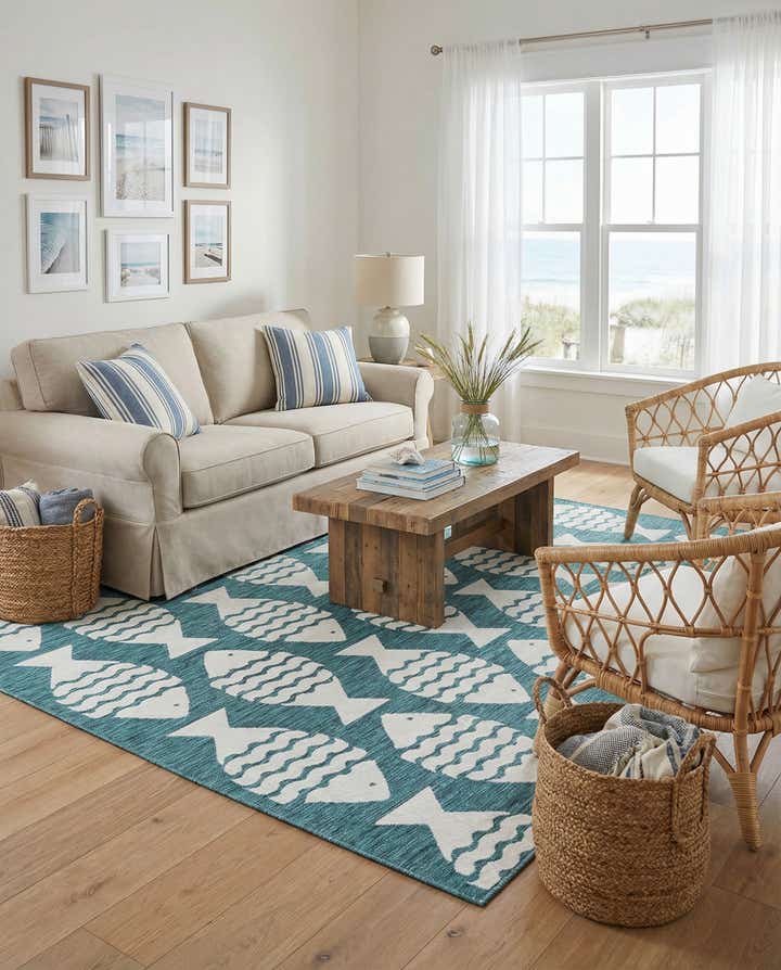 7' 1 x 10' Easy-Clean Coastal Indoor / Outdoor Rug