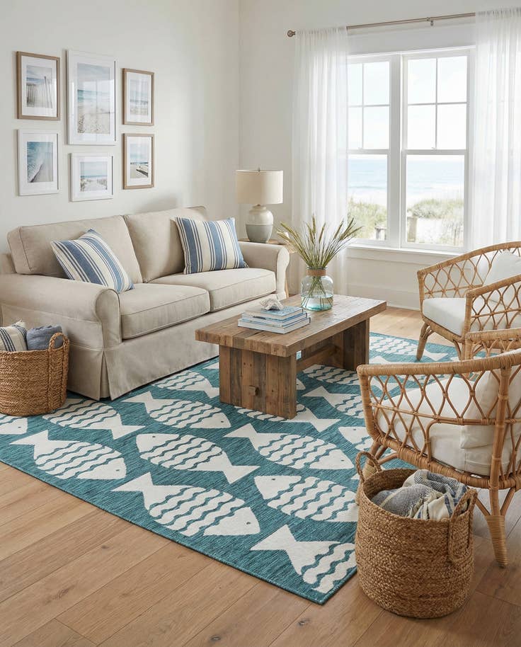 Detail image of 7' 1 x 10' Easy-Clean Coastal Indoor / Outdoor Rug