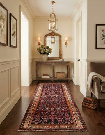 3' 7 x 10' 3 Hand Knotted Hossainabad Persian Wool Runner Rug