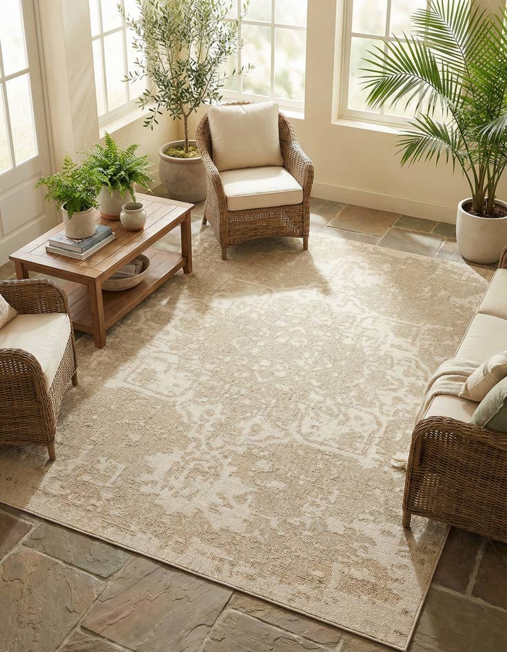 Detail image of  9' x 12'  Washable Traditional Indoor / Outdoor Rug