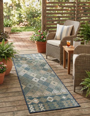 Navy Blue Easy-Clean Baja Indoor / Outdoor Runner Rug