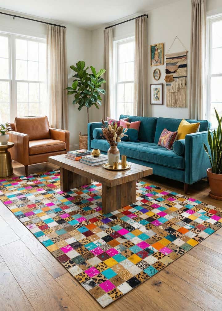 5' 1 x 8' Cowhide Leather Rug