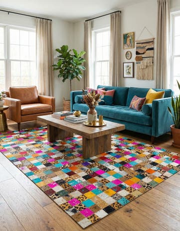 5' 1 x 8' Cowhide Leather Rug