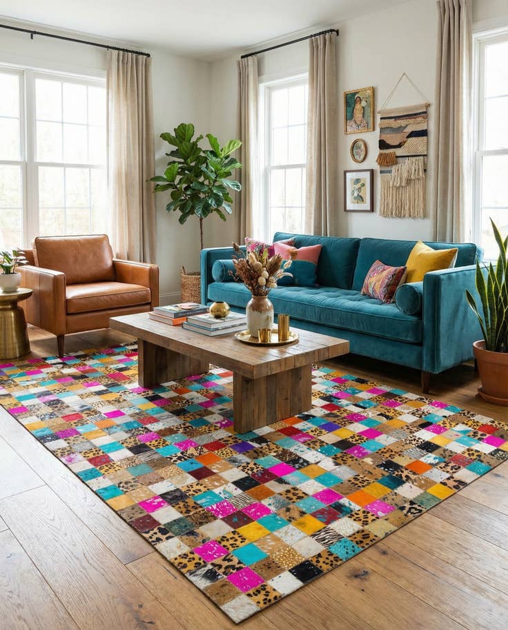 Detail image of 5' 1 x 8' Cowhide Leather Rug