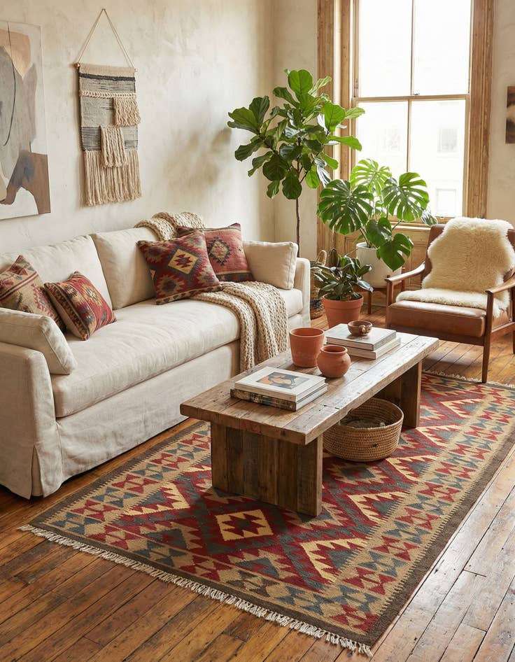 Detail image of 4' 10 x 8' 4  Hand Woven Kilim Maymana Wool Rug