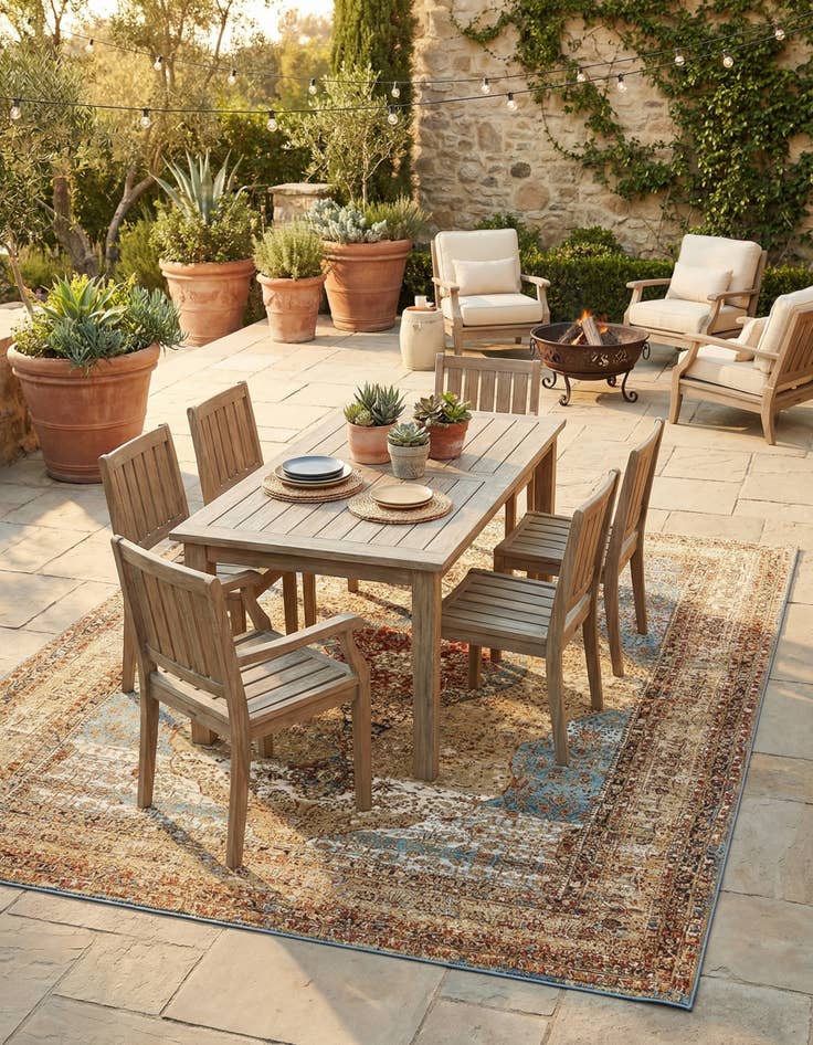 Detail image of 9' x 12'  Washable Traditional Indoor / Outdoor Rug