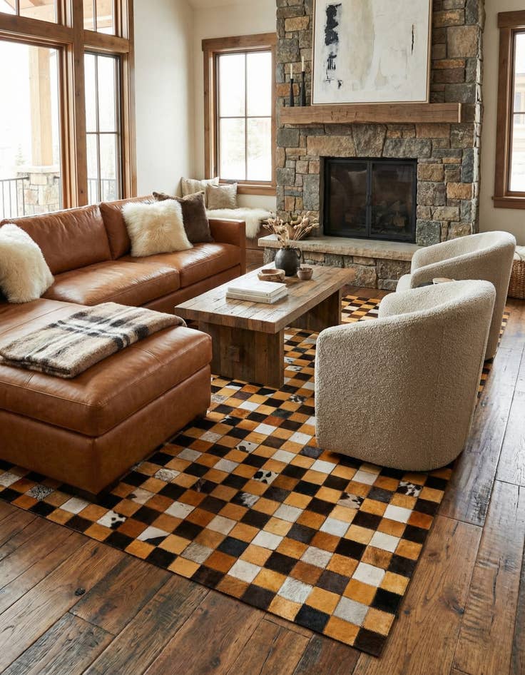 Detail image of 5' 2 x 8' Cowhide Stocks Rug