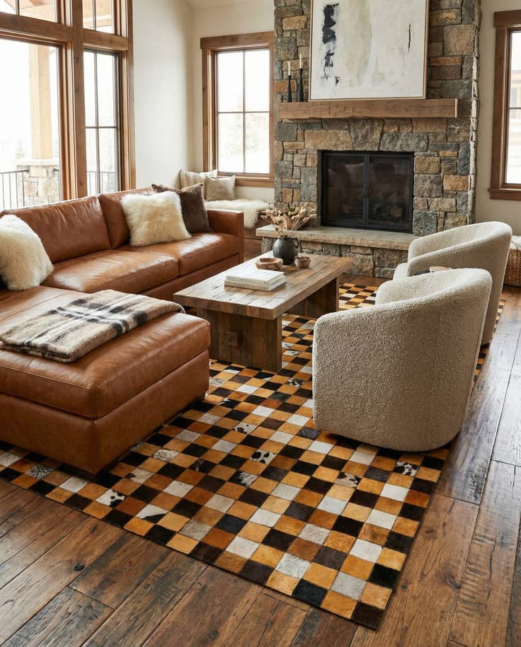 Detail image of 5' 2 x 8' Cowhide Stocks Rug