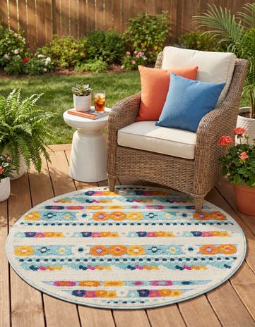 Blue Easy-Clean Aruba Indoor / Outdoor Round Rug