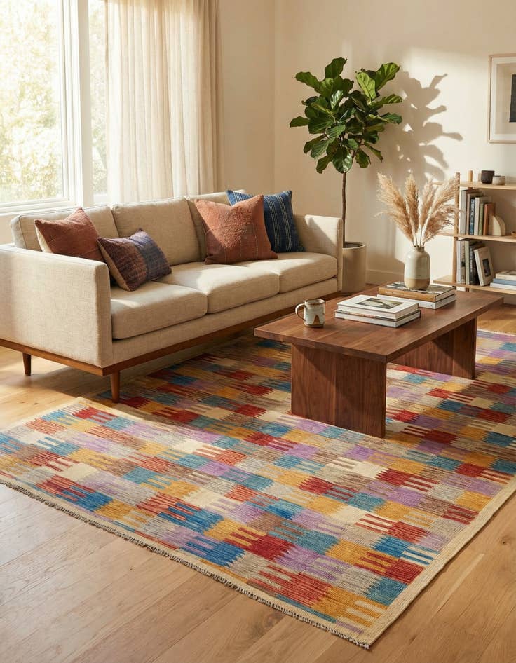 Detail image of  6' 8 x 9' 8  Hand Woven Kilim Modern Wool Rug