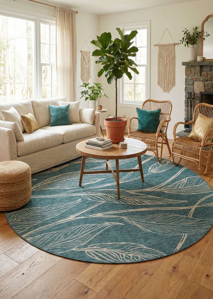 13' x 13' Easy-Clean Botanical Indoor / Outdoor Round Rug