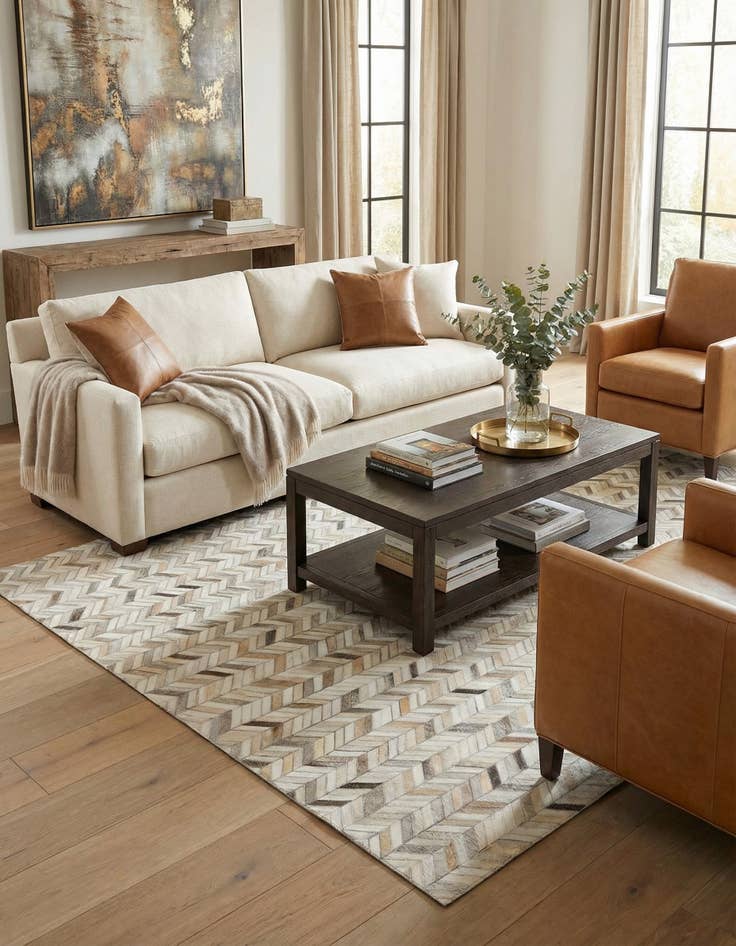 Detail image of 5' 1 x 8' Cowhide Leather Rug