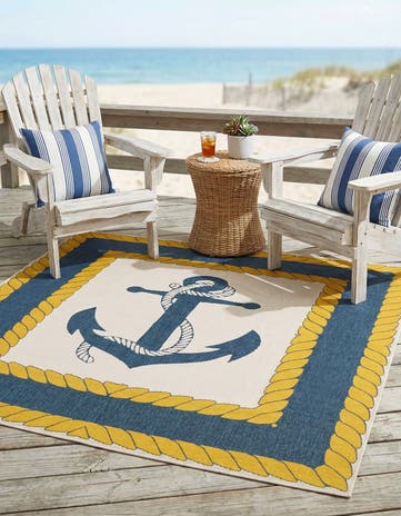 Ivory Easy-Clean Coastal Indoor / Outdoor Square Rug