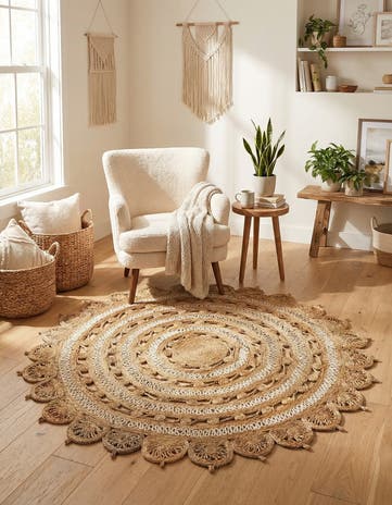 6' 1 x 6' 1 Handmade Braided Jute Round Rug