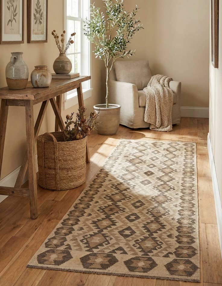 Detail image of 3' 1 x 10' 1  Hand Woven Kilim Maymana Wool Runner Rug