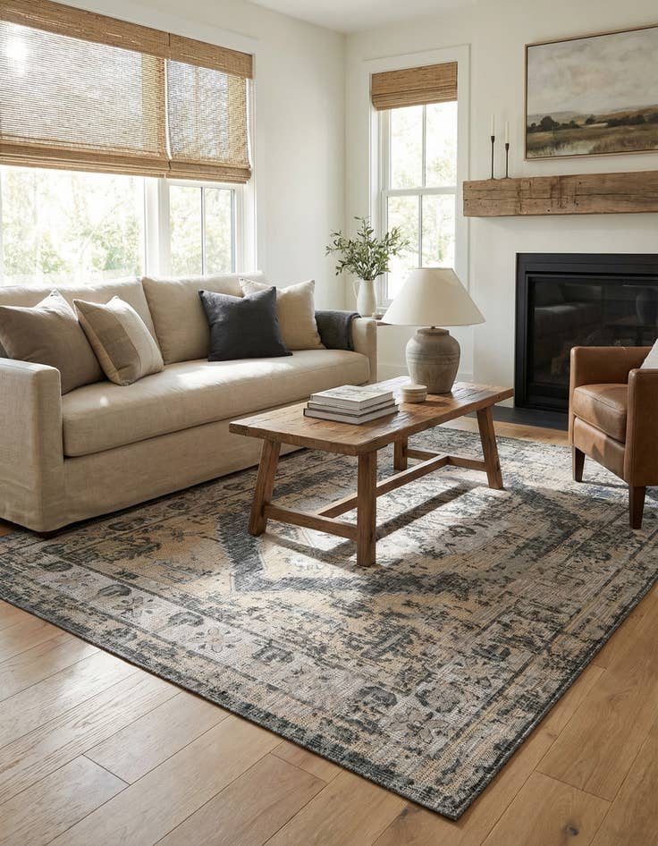 Detail image of  7' x 10'  Washable Traditional Indoor / Outdoor Rug