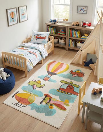 5' 3 x 8' Airplanes Whimsy Kids Rug
