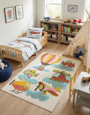 5' 3 x 8' Airplanes Whimsy Kids Rug