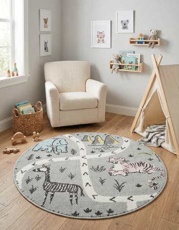 3' 3 x 3' 3 Animals Whimsy Kids Round Rug