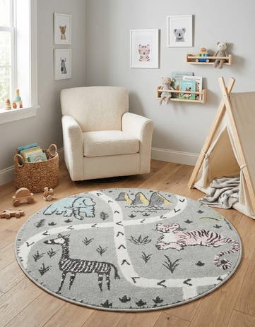 3' 3 x 3' 3 Animals Whimsy Kids Round Rug
