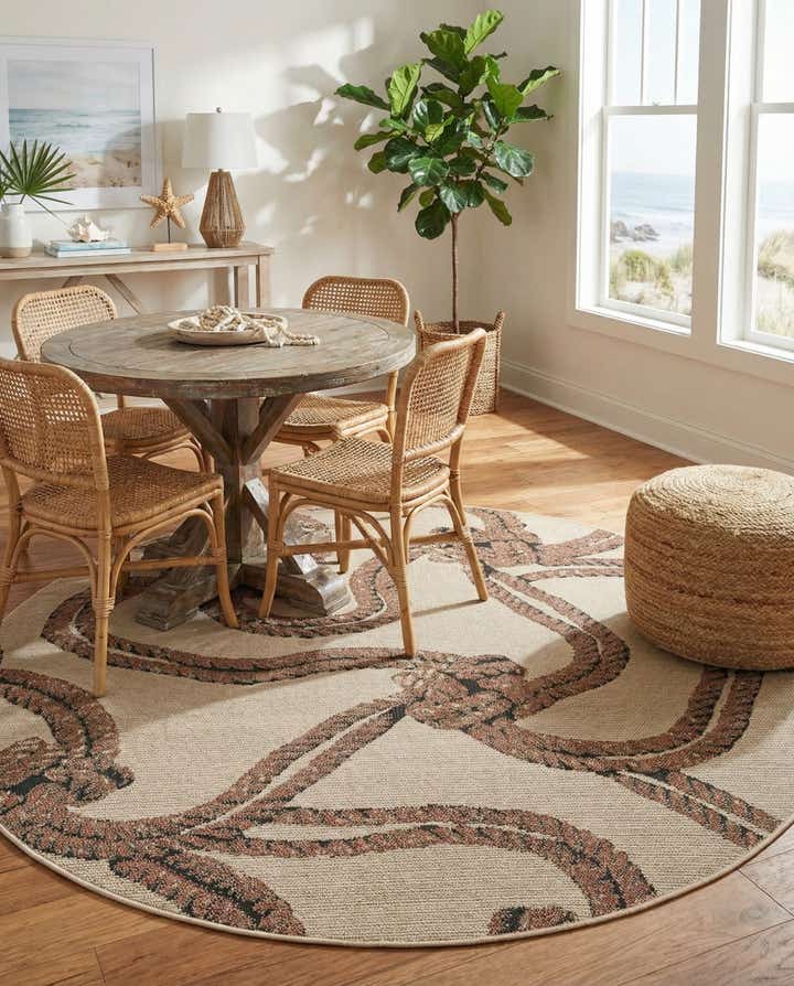 6' x 6' Easy-Clean Coastal Indoor / Outdoor Round Rug