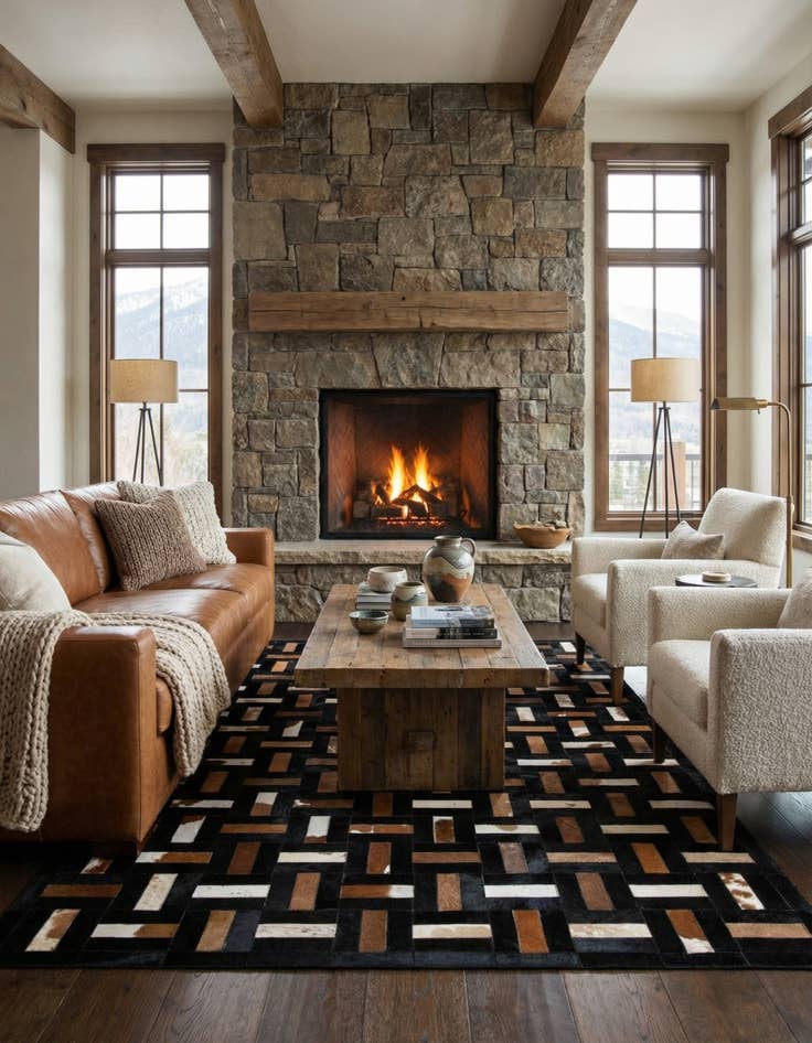 Detail image of  5' 3 x 8' 1 Cowhide - Patchwork Rug