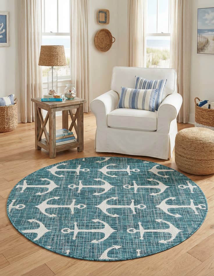 Detail image of 4' x 4' Easy-Clean Coastal Indoor / Outdoor Round Rug