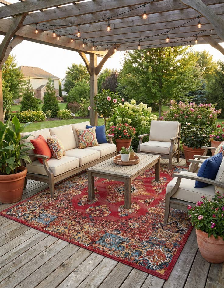 Detail image of 7' 10 x 10'  Washable Traditional Indoor / Outdoor Rug