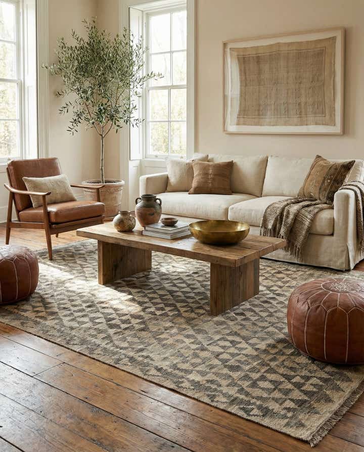 5' 4 x 6' 9 Hand Woven Kilim Maymana Wool Rug