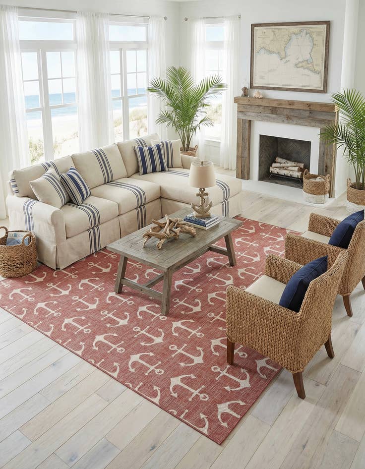 Detail image of 13' x 13'  Washable Coastal Indoor / Outdoor Square Rug