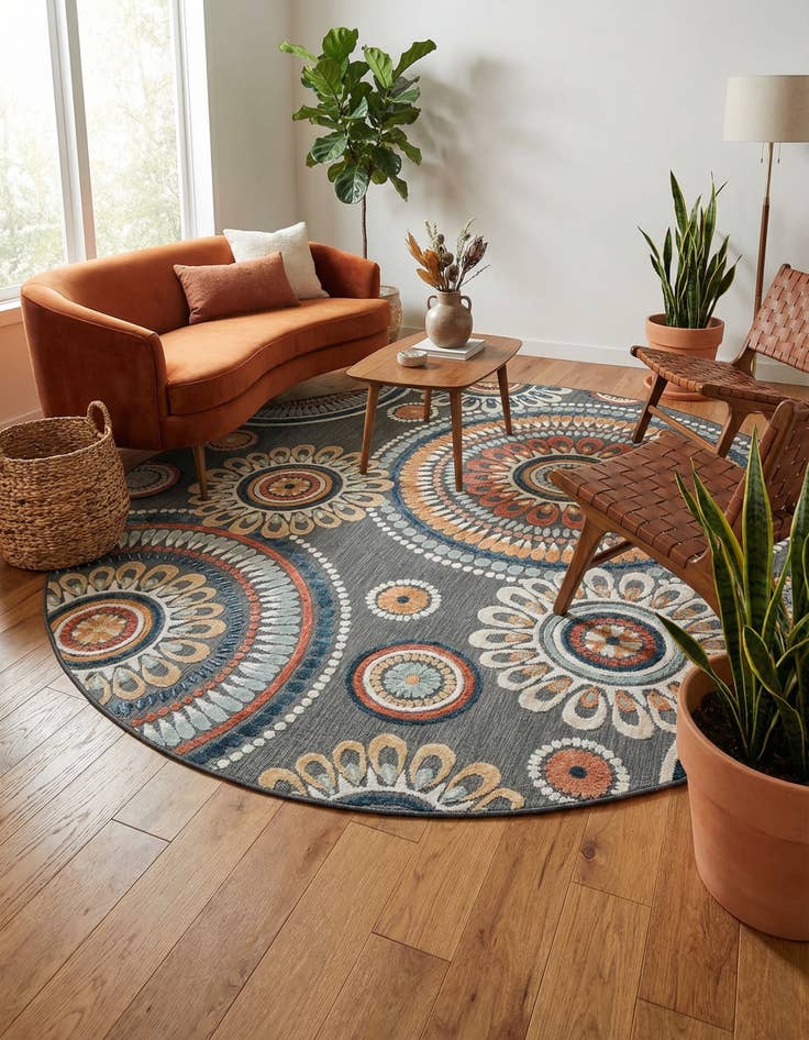 Detail image of 8' 2 x 8' 2  Washable Botanical Indoor / Outdoor Round Rug