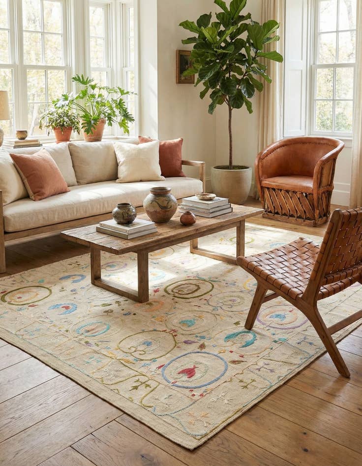 Detail image of 6' x 7' 8  Hand Woven Kilim Suzani Wool Rug