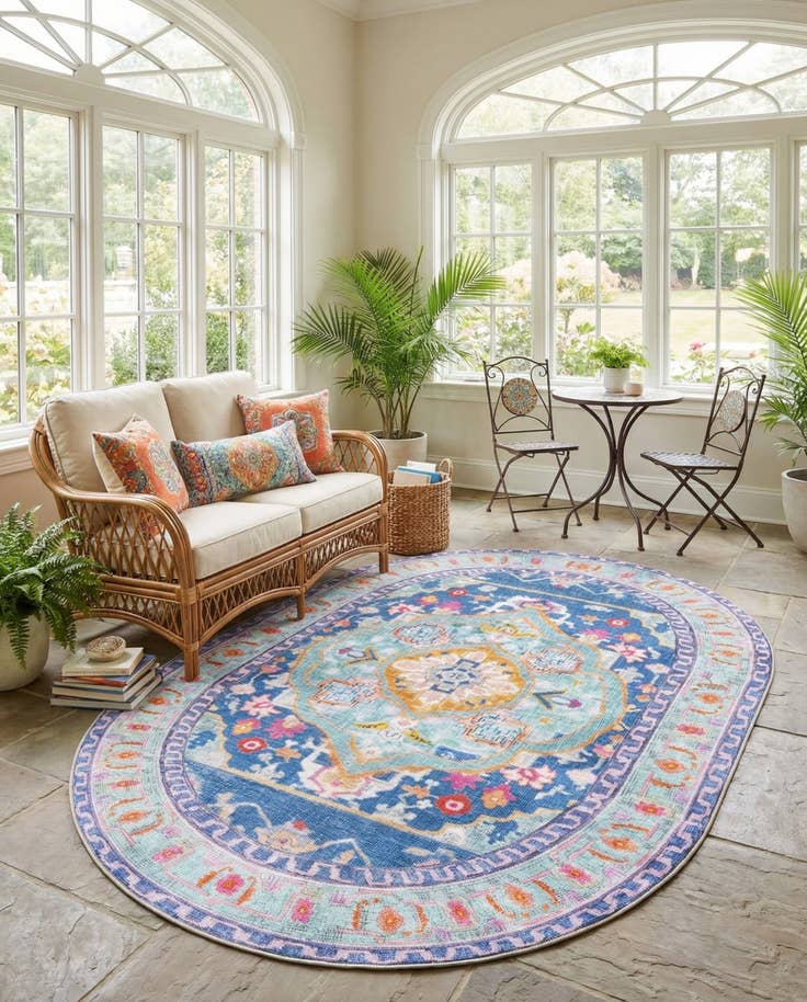 Detail image of 7' 6 x 10' 6 Washable Timeless Oval Rug