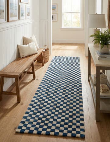 Blue and White Hand Tufted Wool Runner Rug