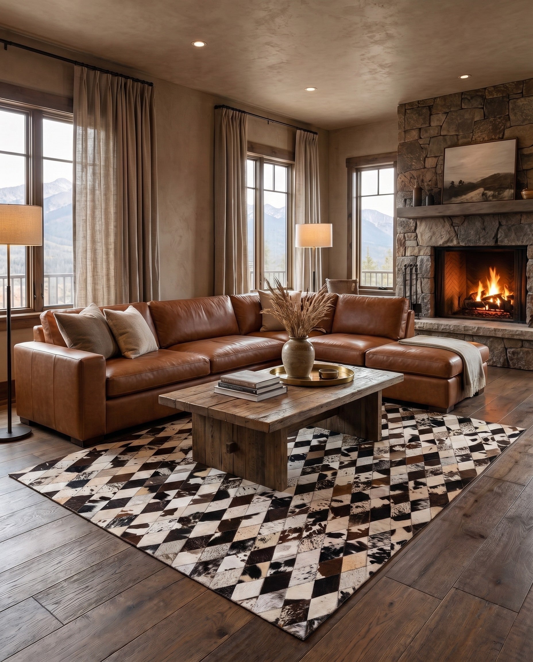 5' 7 x 8' Cowhide Stocks Rug