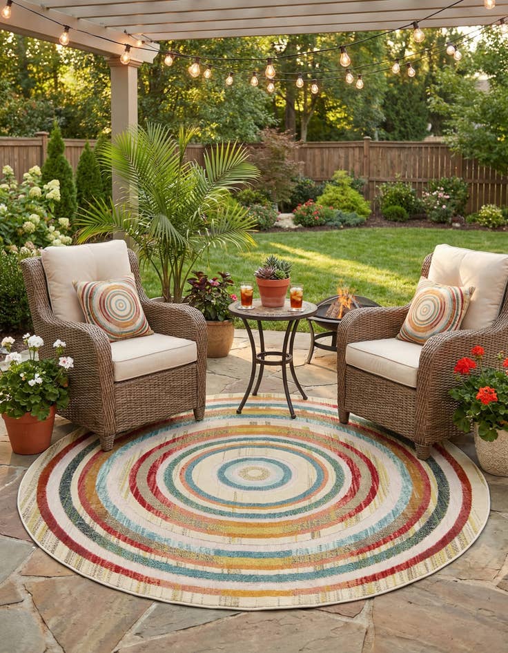 Detail image of 7' 10 x 7' 10  Washable Casablanca Indoor / Outdoor Round Rug
