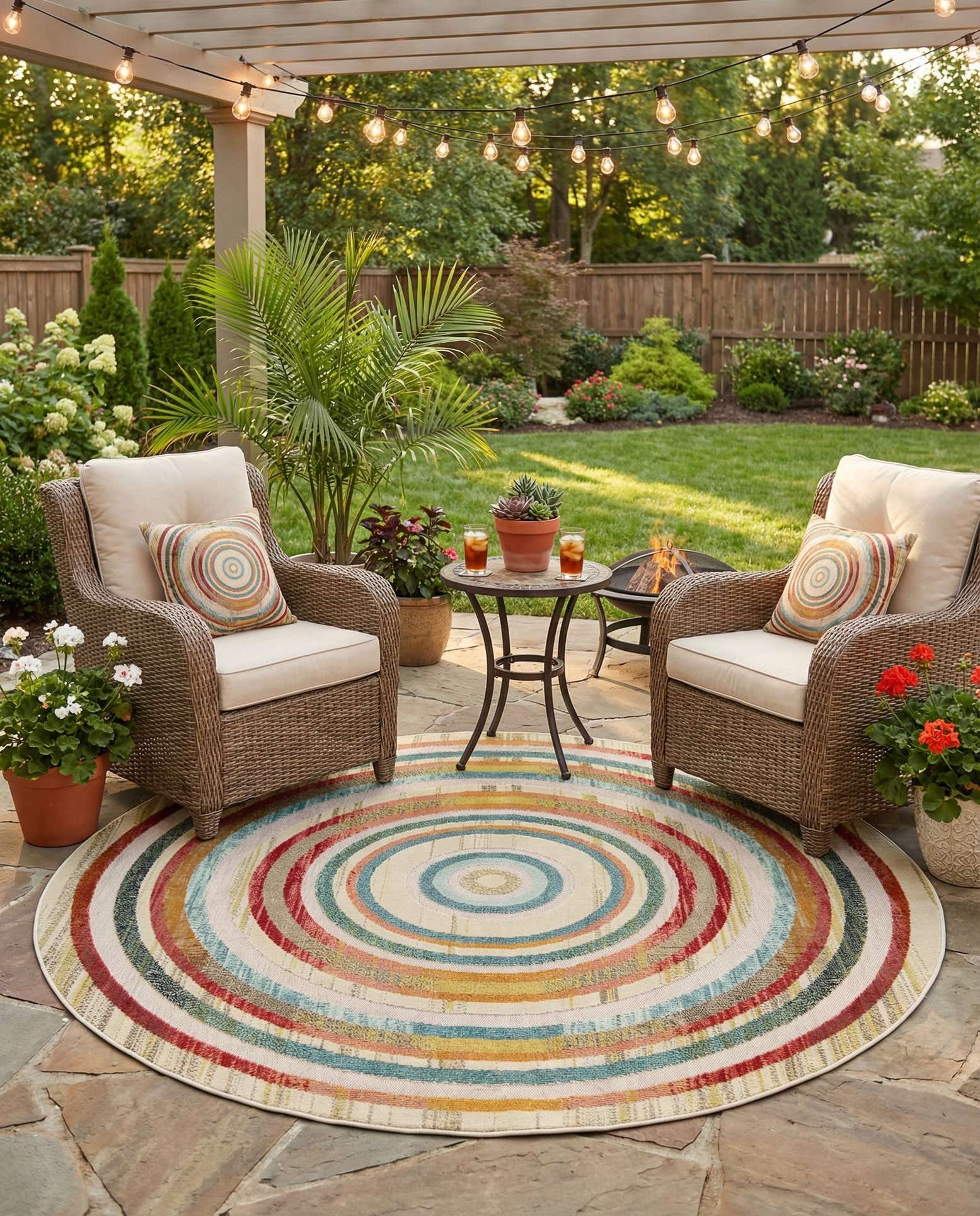 7' 10 x 7' 10 Easy-Clean Casablanca Indoor / Outdoor Round Rug