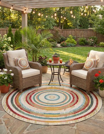 7' 10 x 7' 10 Easy-Clean Casablanca Indoor / Outdoor Round Rug