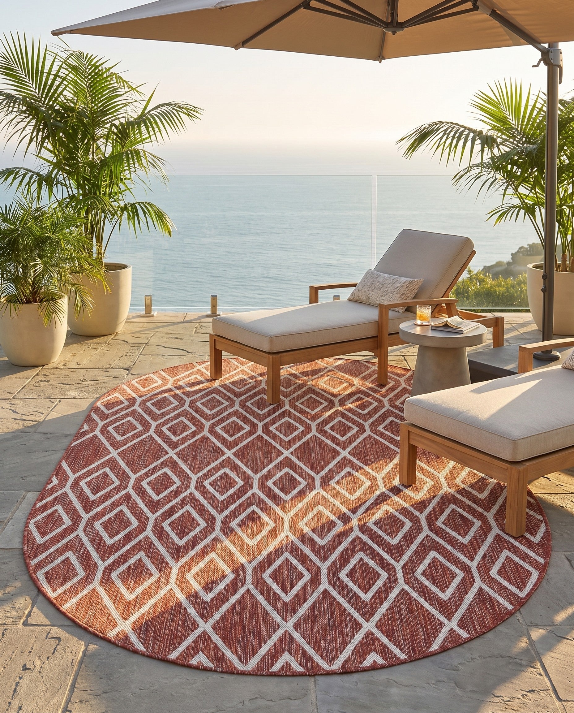 5' 3 x 8' Easy-Clean Jill Zarin Turks and Caicos Indoor / Outdoor Oval Rug