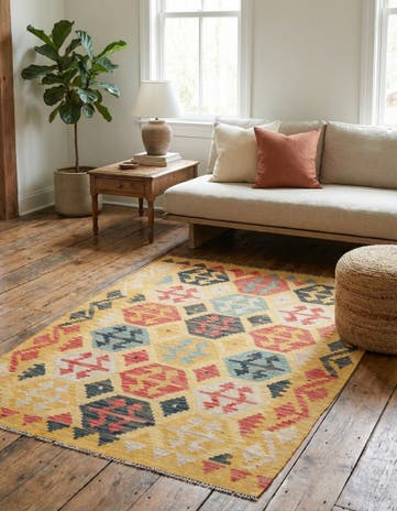 4' 3 x 6' 1 Hand Woven Kilim Maymana Wool Rug