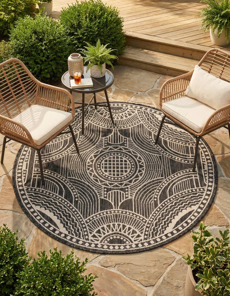 Detail image of 4' 1 x 4' 1  Washable Traditional Indoor / Outdoor Round Rug