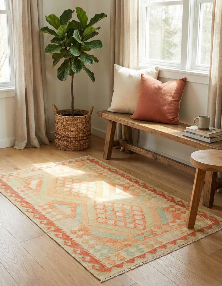 Detail image of 3' 3 x 5' 2  Hand Woven Kilim Waziri Wool Rug