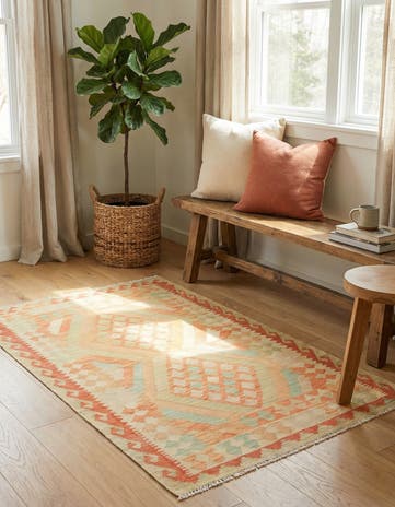 3' 3 x 5' 2 Hand Woven Kilim Waziri Wool Rug